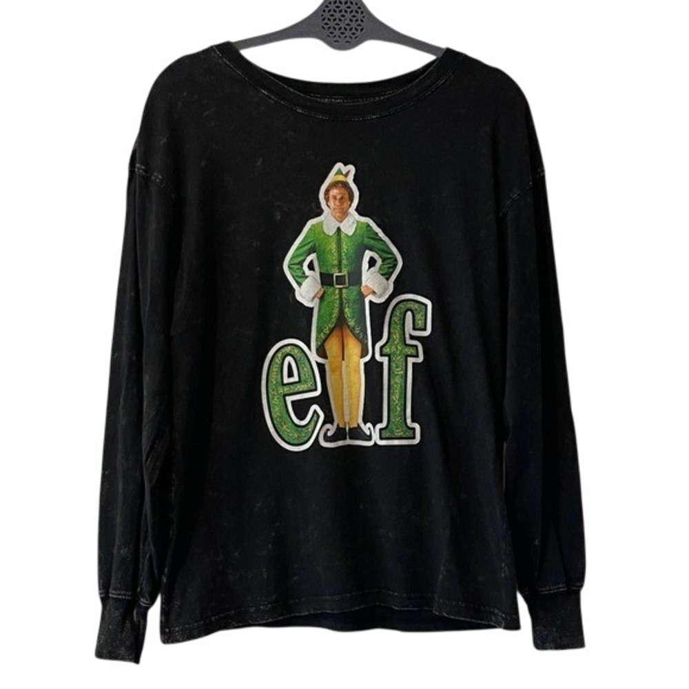 ELF‎ Women's Black Graphic Long Sleeve T Shirt Tee XS